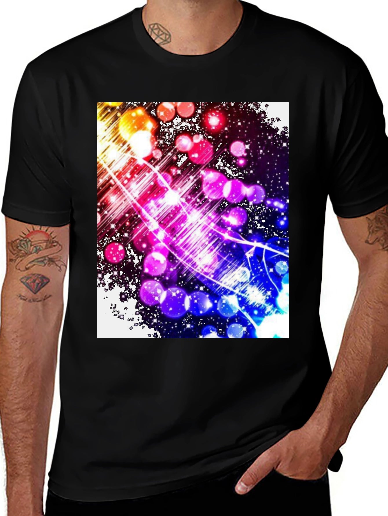 Abstract Galaxy Graphic Tee - Black Cotton Blend T-Shirt