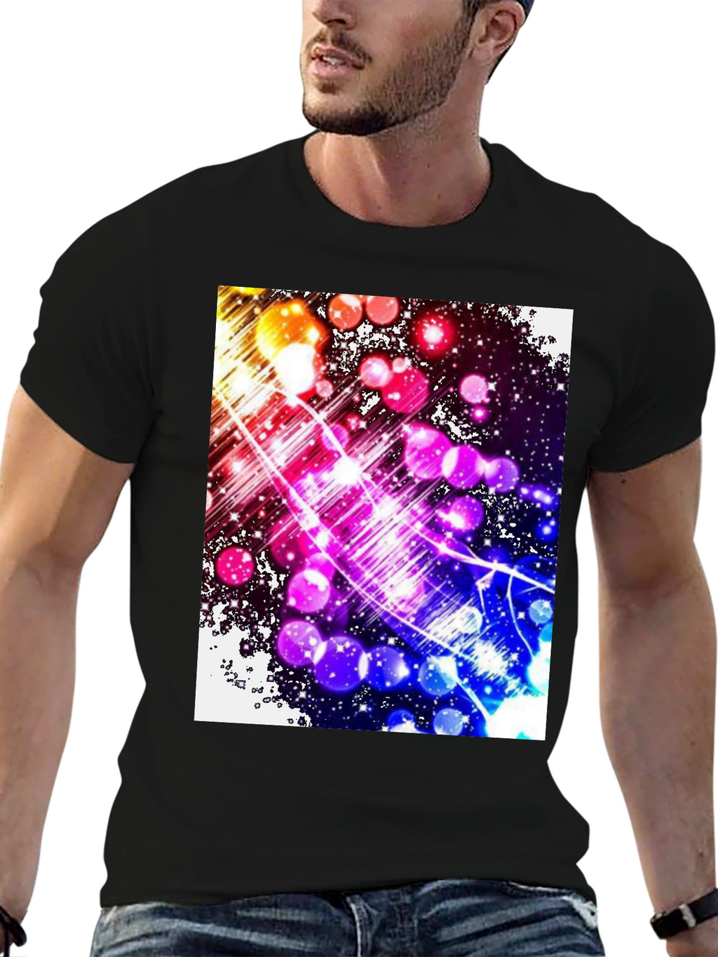 Abstract Galaxy Graphic Tee - Black Cotton Blend T-Shirt