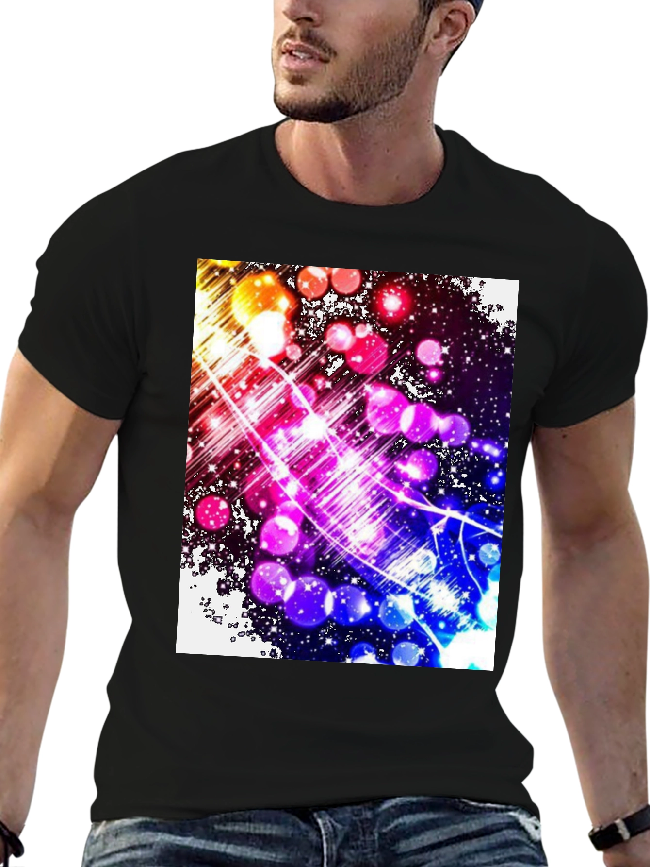 Abstract Galaxy Graphic Tee - Black Cotton Blend T-Shirt