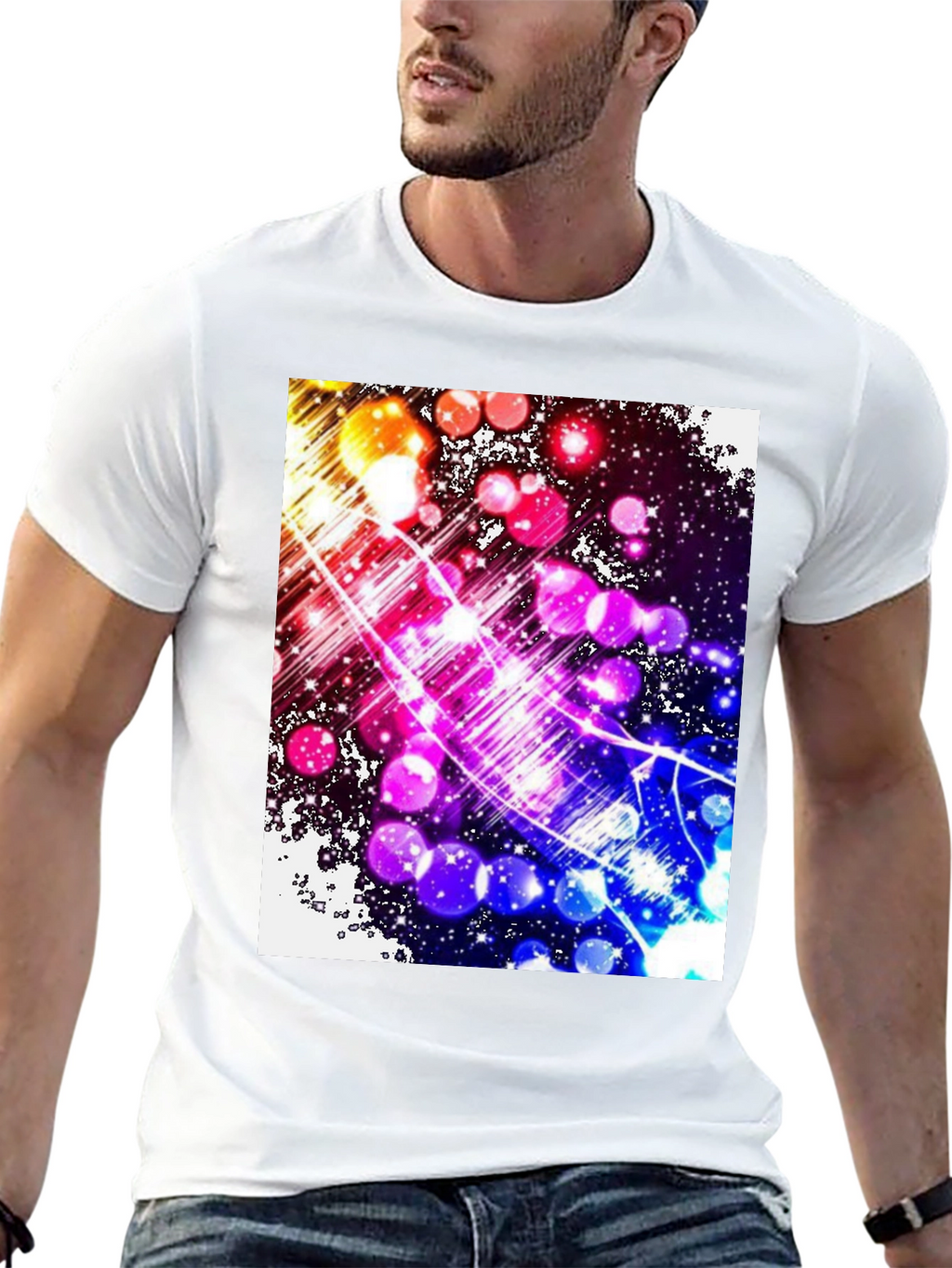 Abstract Galaxy Graphic Tee - Black Cotton Blend T-Shirt