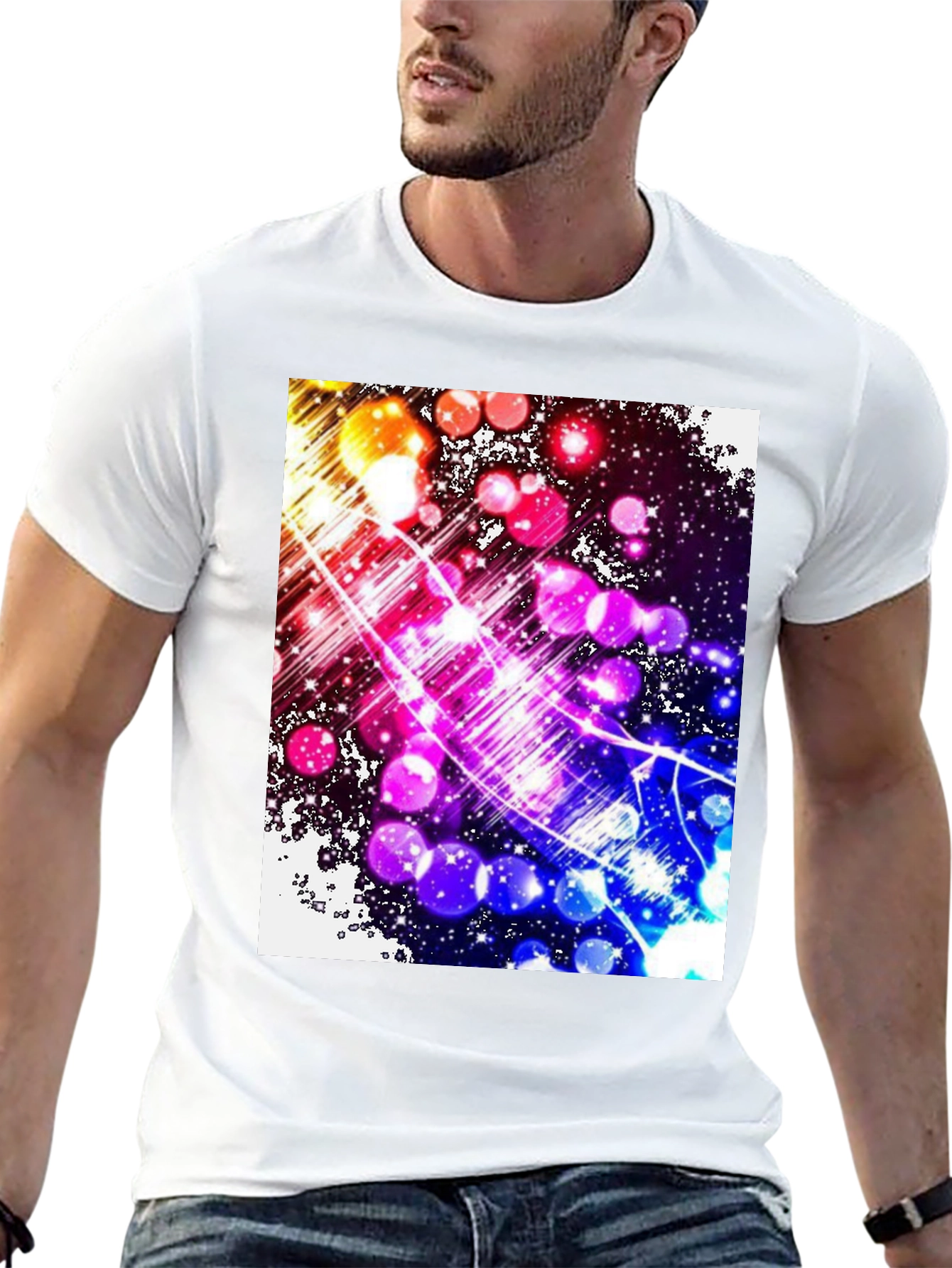 Abstract Galaxy Graphic Tee - Black Cotton Blend T-Shirt