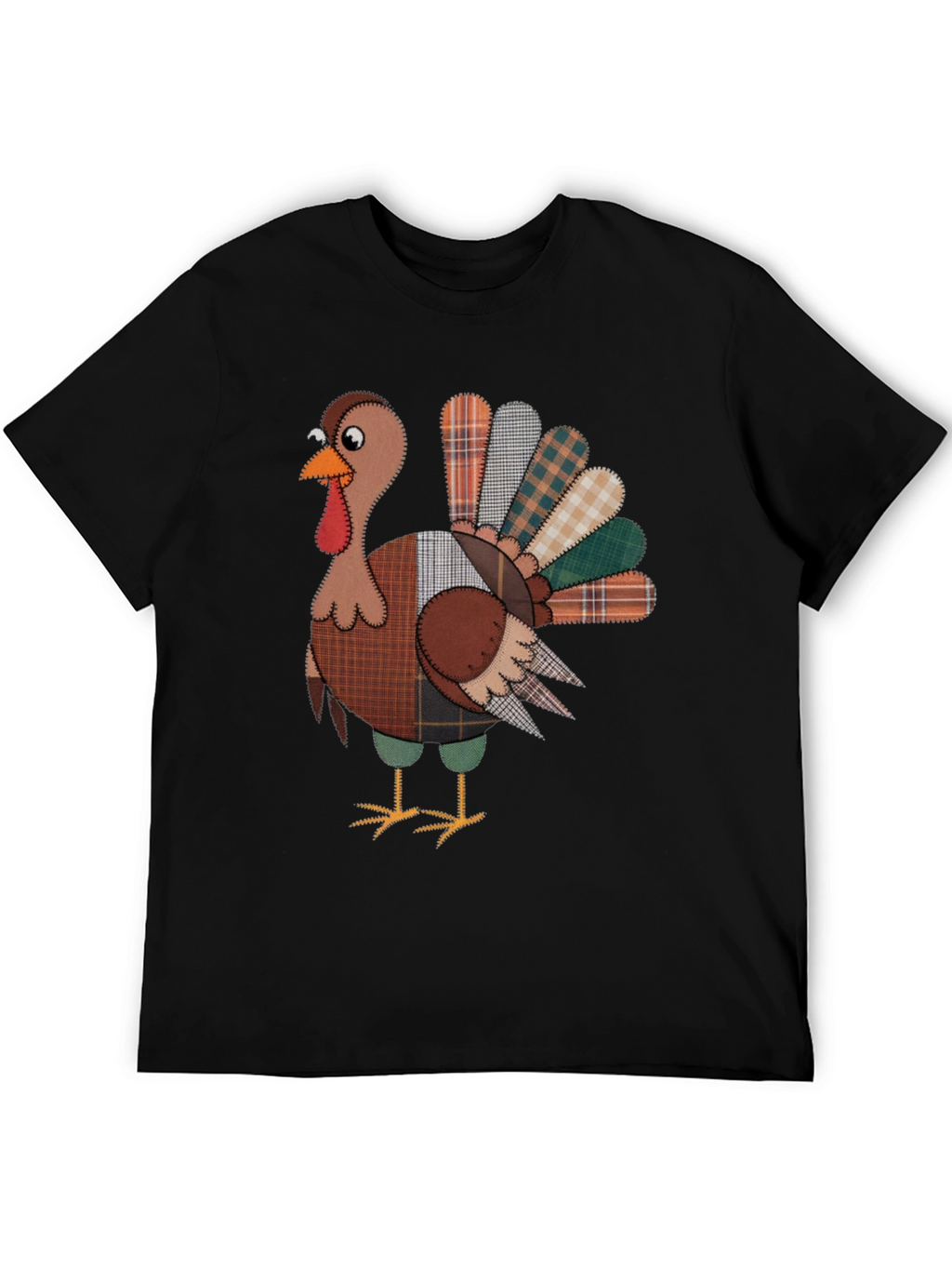 Thanksgiving Turkey Plaid Patchwork Graphic T-Shirt