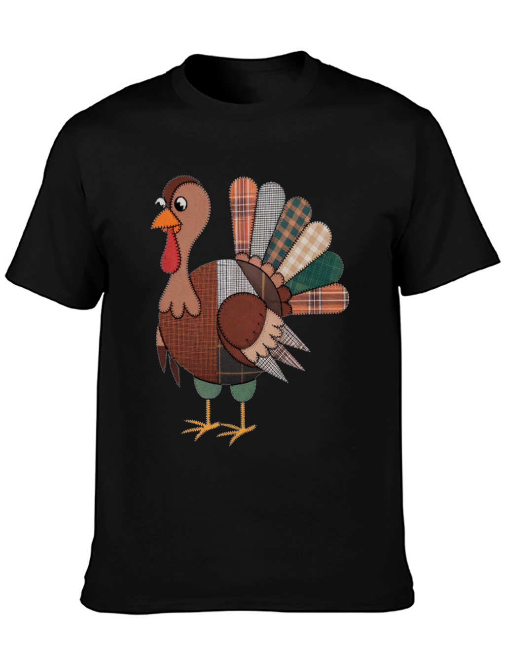 Thanksgiving Turkey Plaid Patchwork Graphic T-Shirt