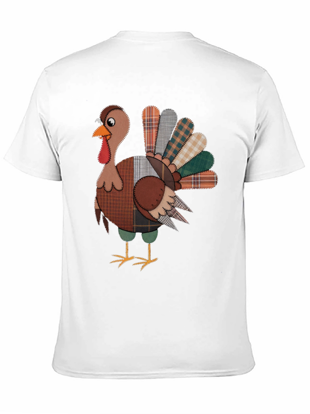 Thanksgiving Turkey Plaid Patchwork Graphic T-Shirt