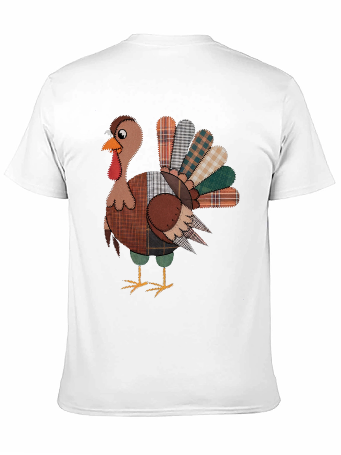 Thanksgiving Turkey Plaid Patchwork Graphic T-Shirt