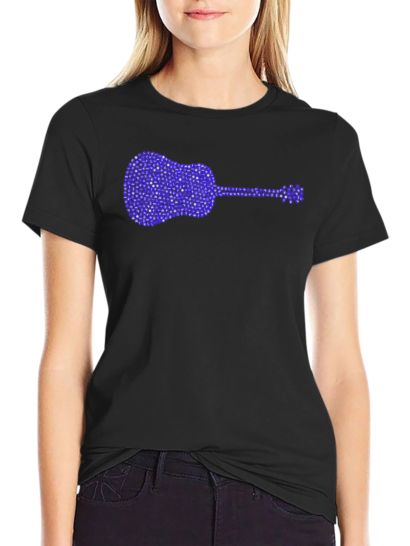 Guitar Rhinestone Graphic T-Shirt