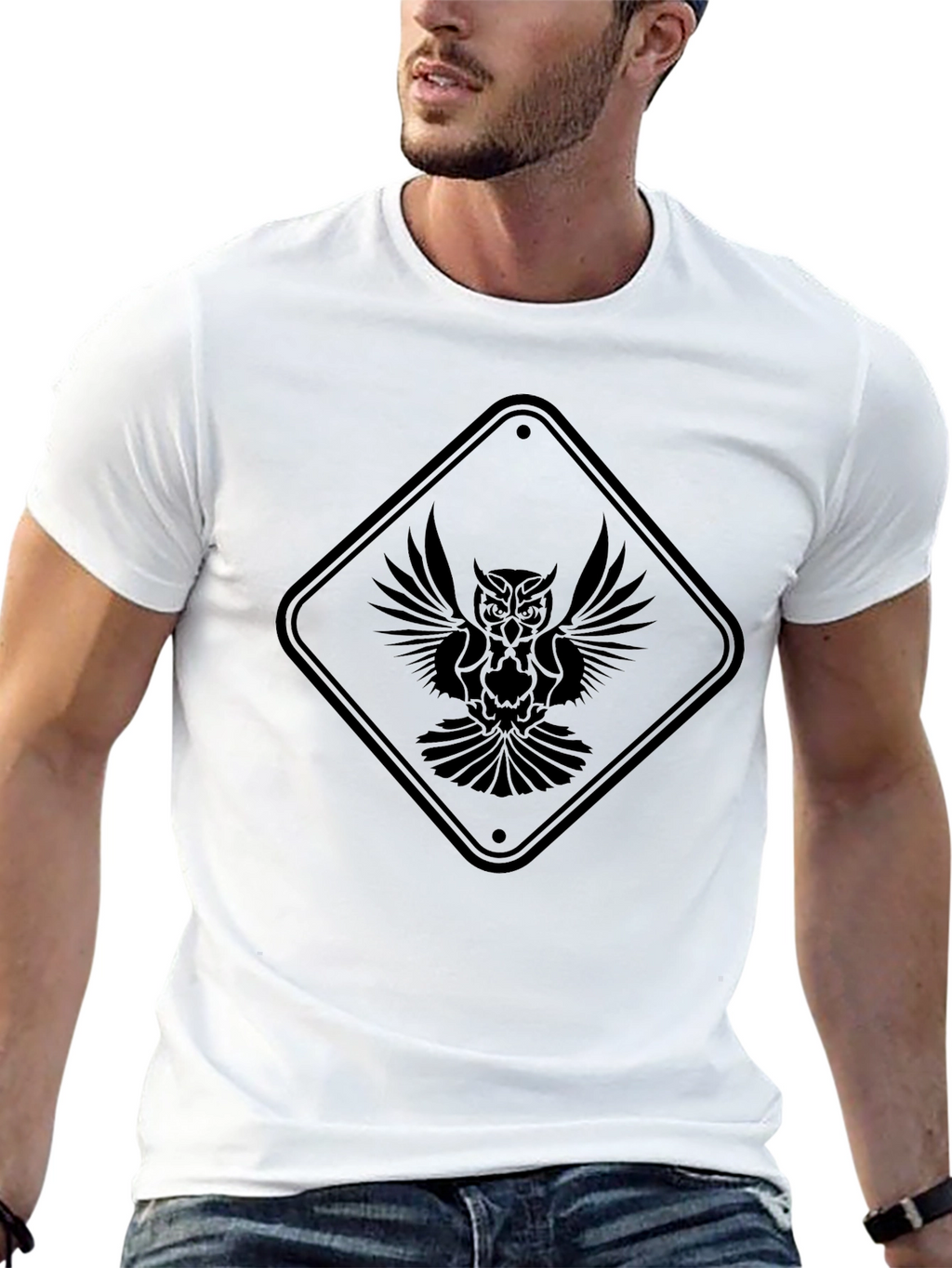 Black Owl Graphic Tee - Unique Diamond Sign Design