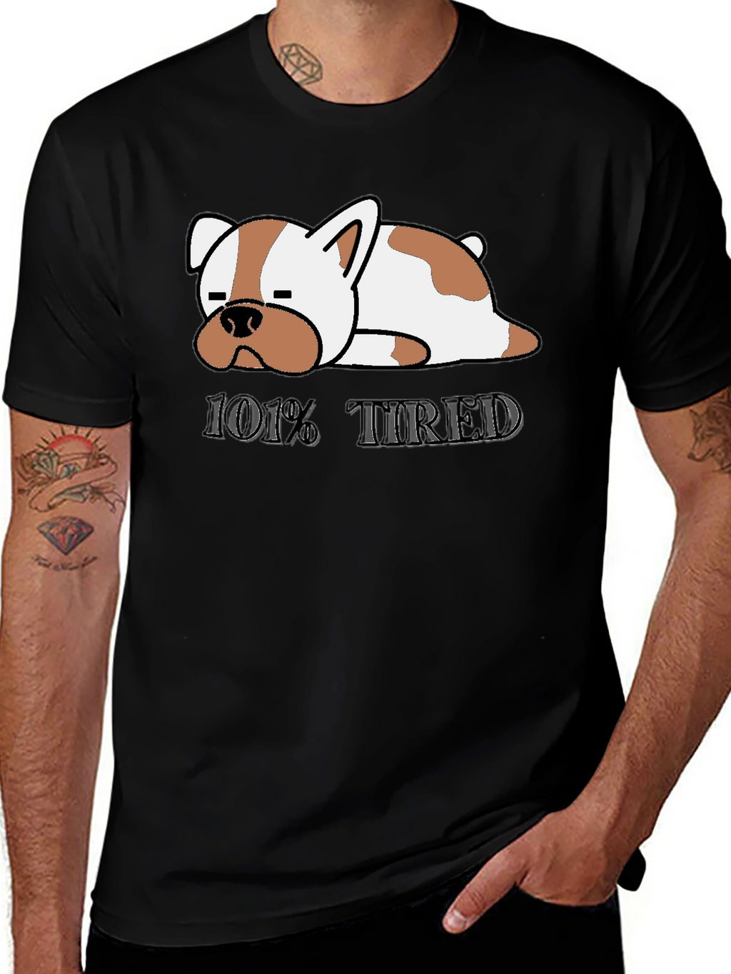 101% Tired Dog Graphic Black T-Shirt