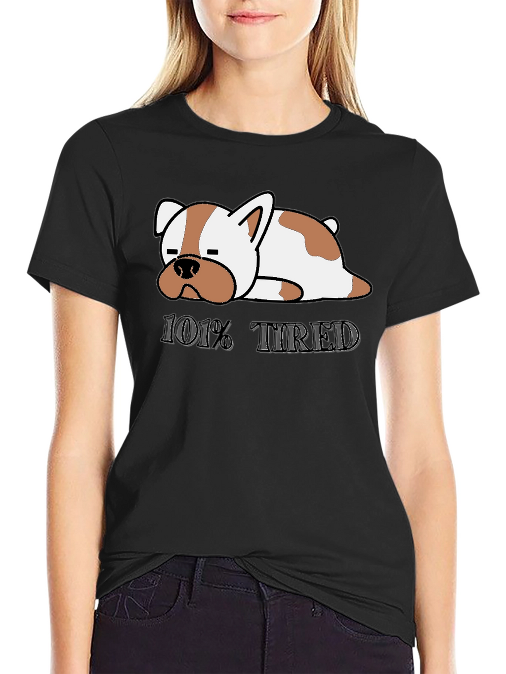 101% Tired Dog Graphic Black T-Shirt