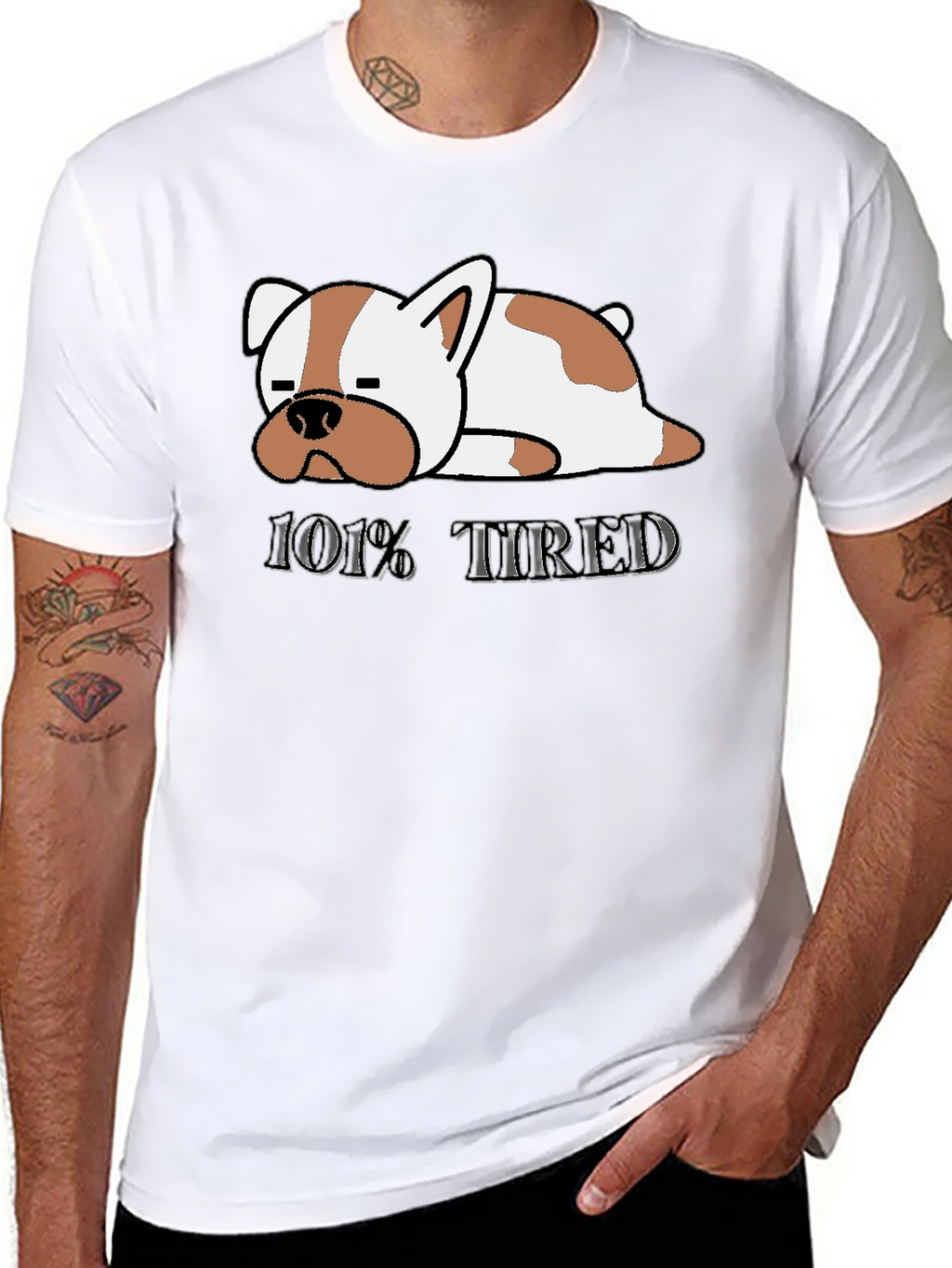 101% Tired Dog Graphic Black T-Shirt