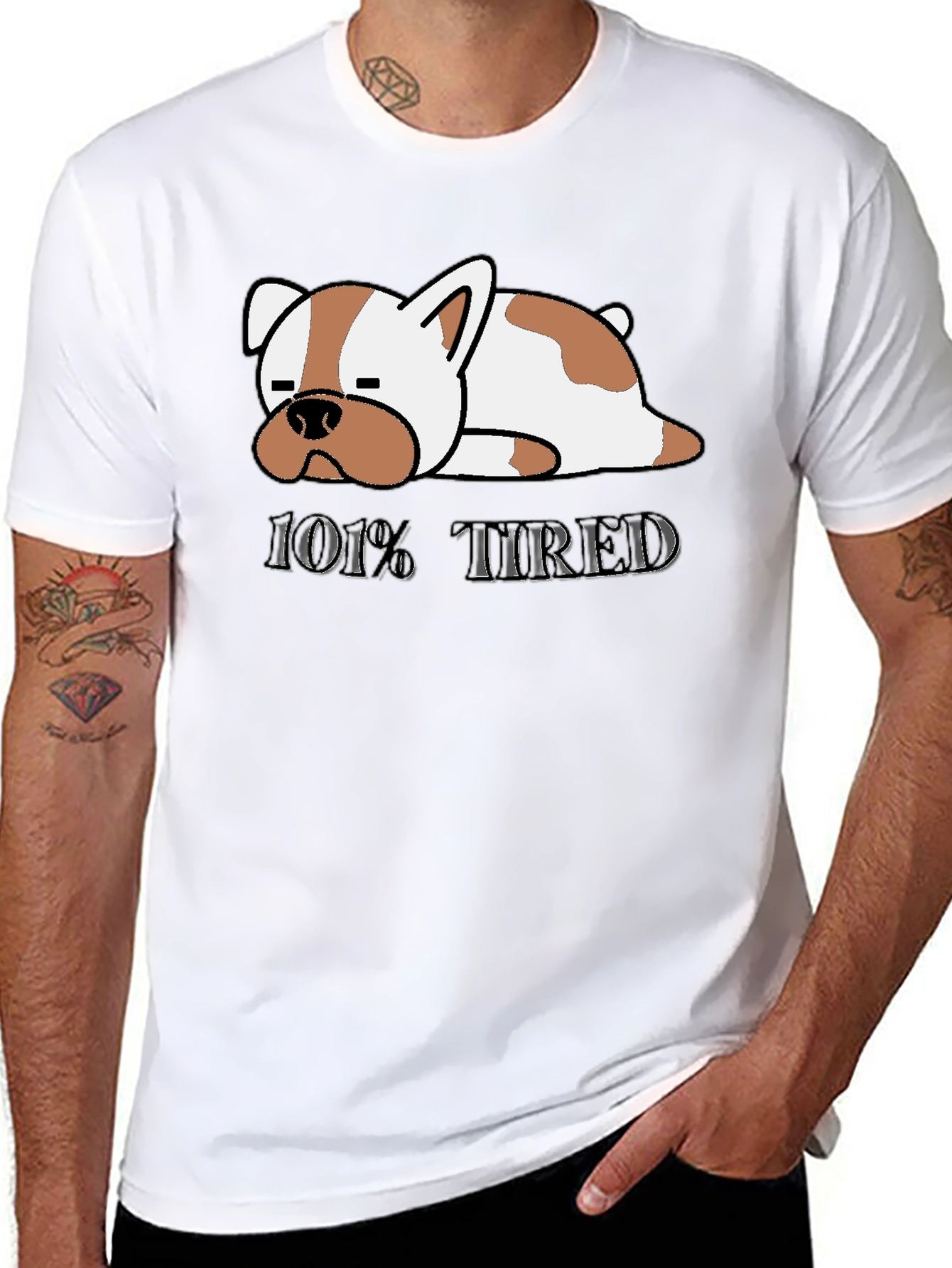 101% Tired Dog Graphic Black T-Shirt