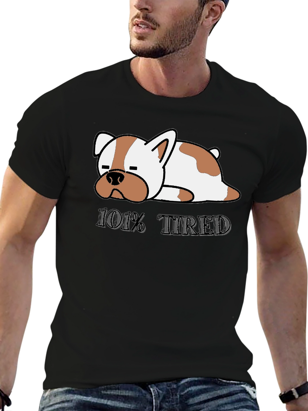 101% Tired Dog Graphic Black T-Shirt
