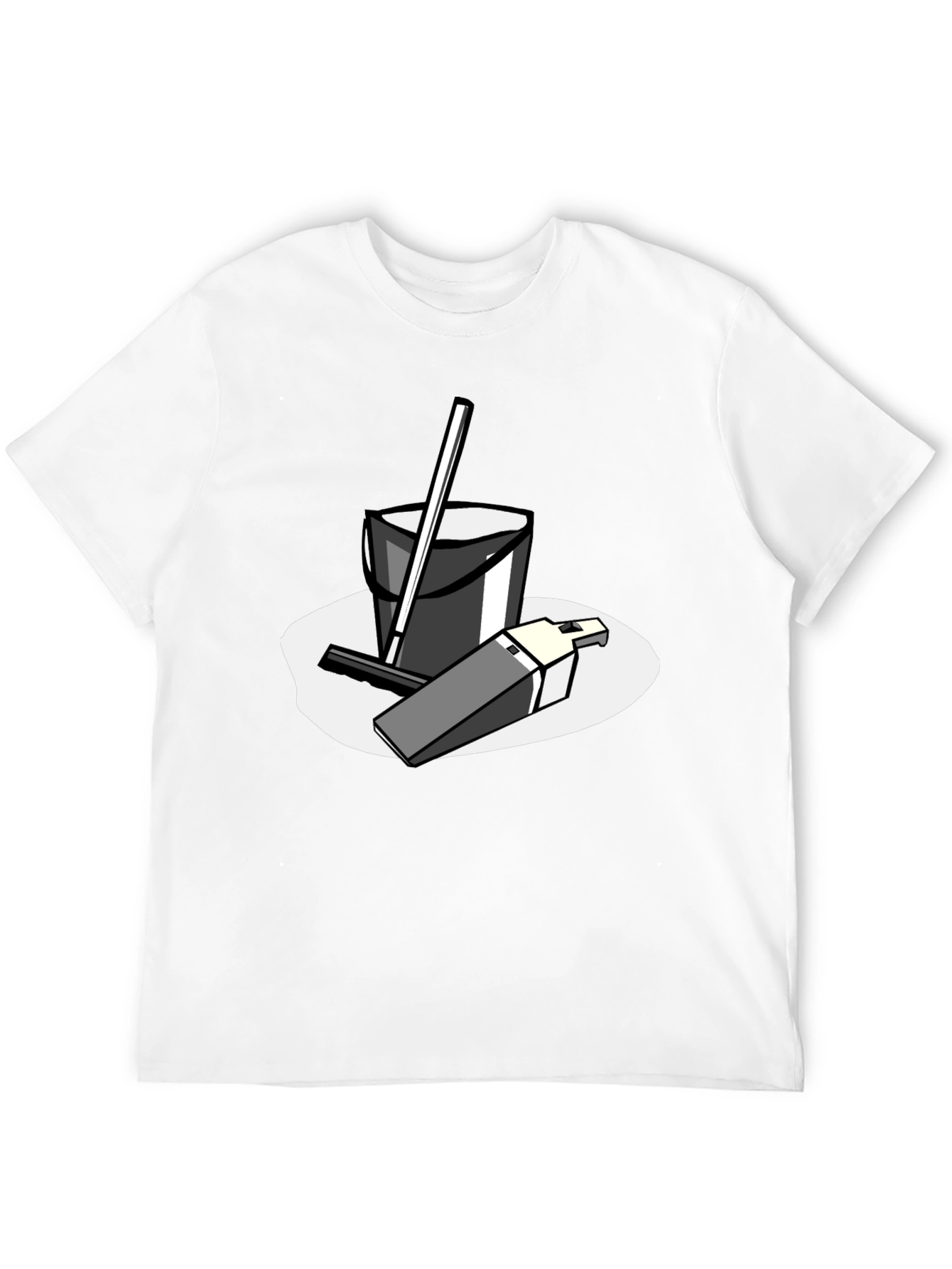 Black T-Shirt with Cleaning Cartoon Graphic