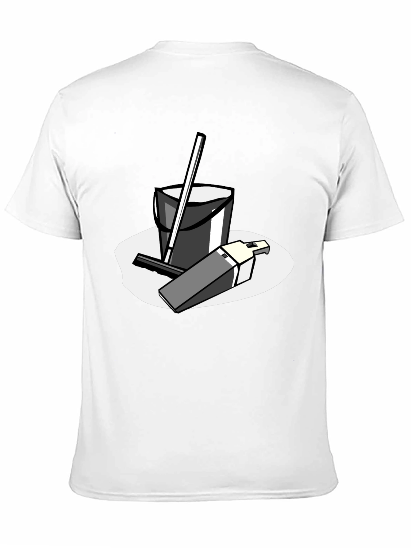 Black T-Shirt with Cleaning Cartoon Graphic