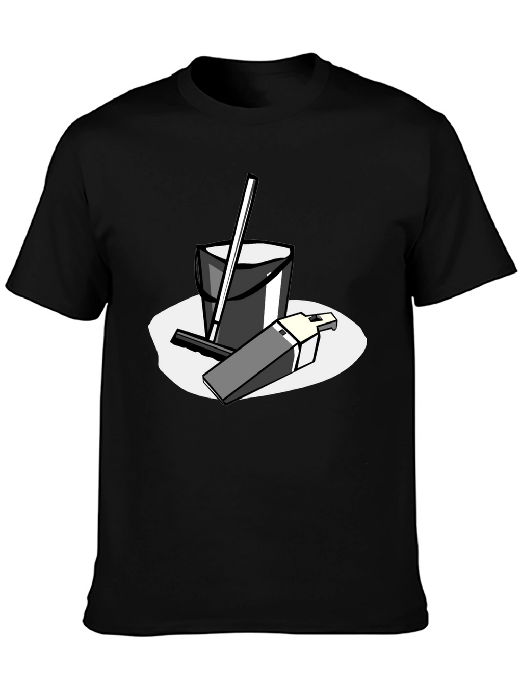 Black T-Shirt with Cleaning Cartoon Graphic