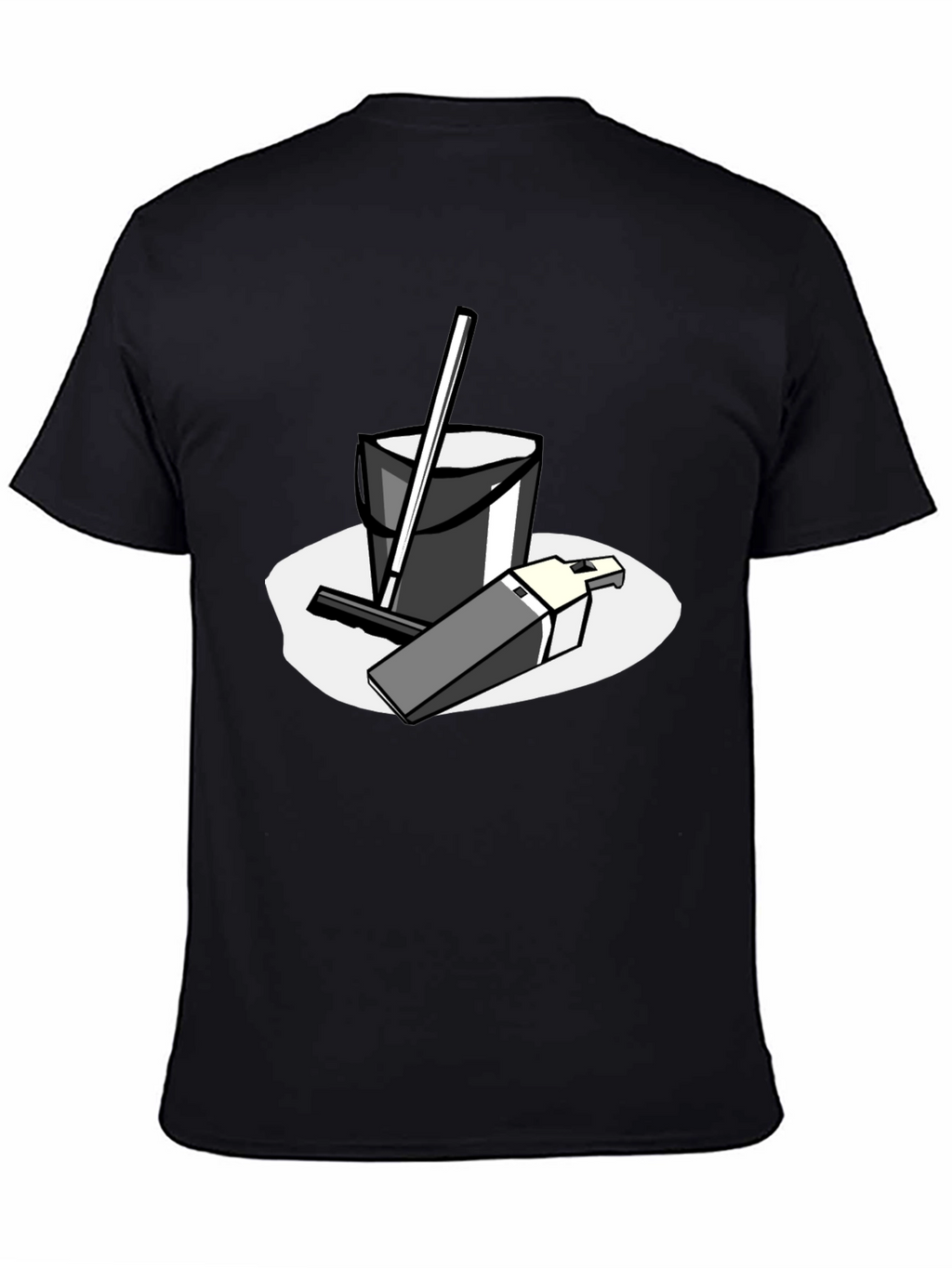 Black T-Shirt with Cleaning Cartoon Graphic