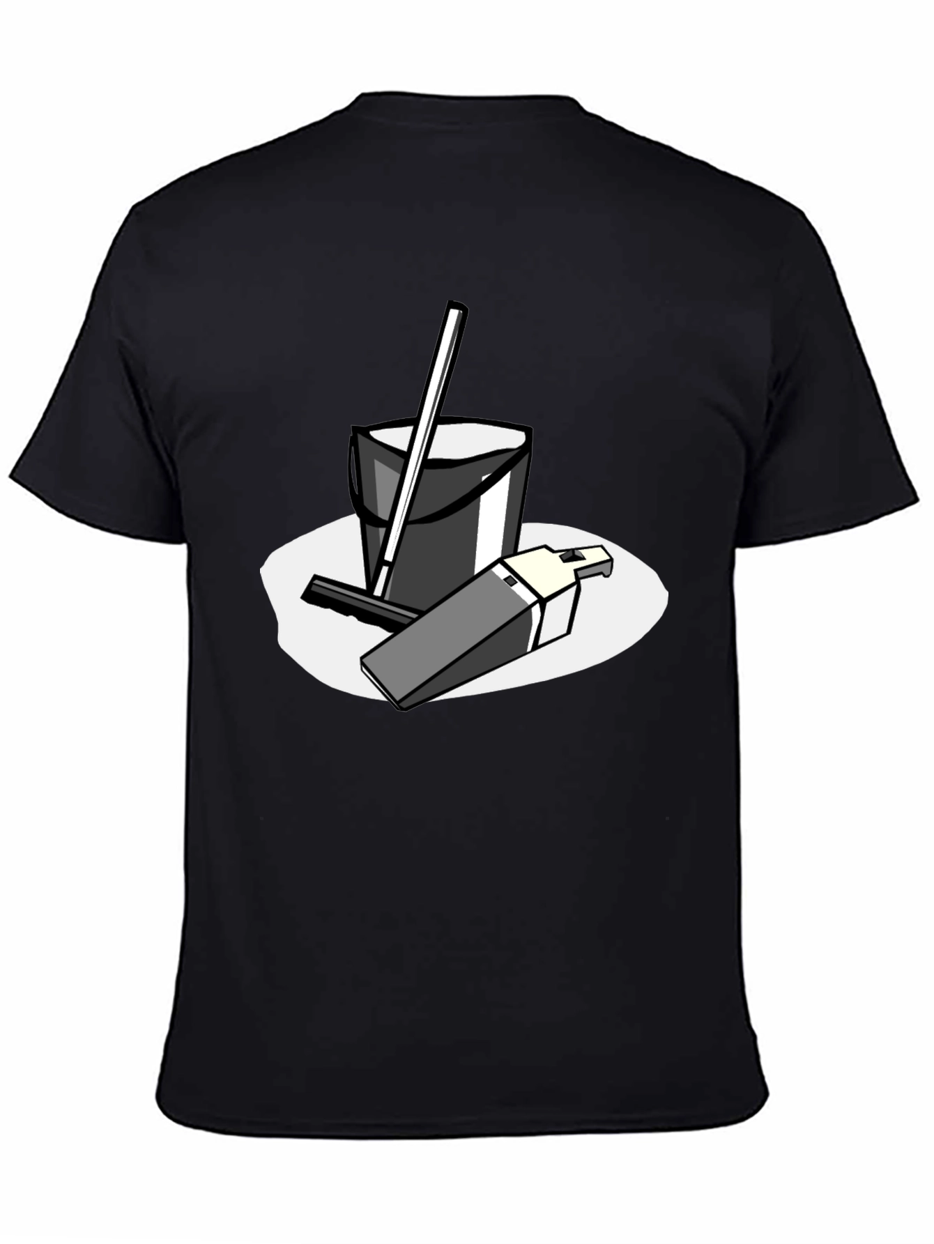 Black T-Shirt with Cleaning Cartoon Graphic