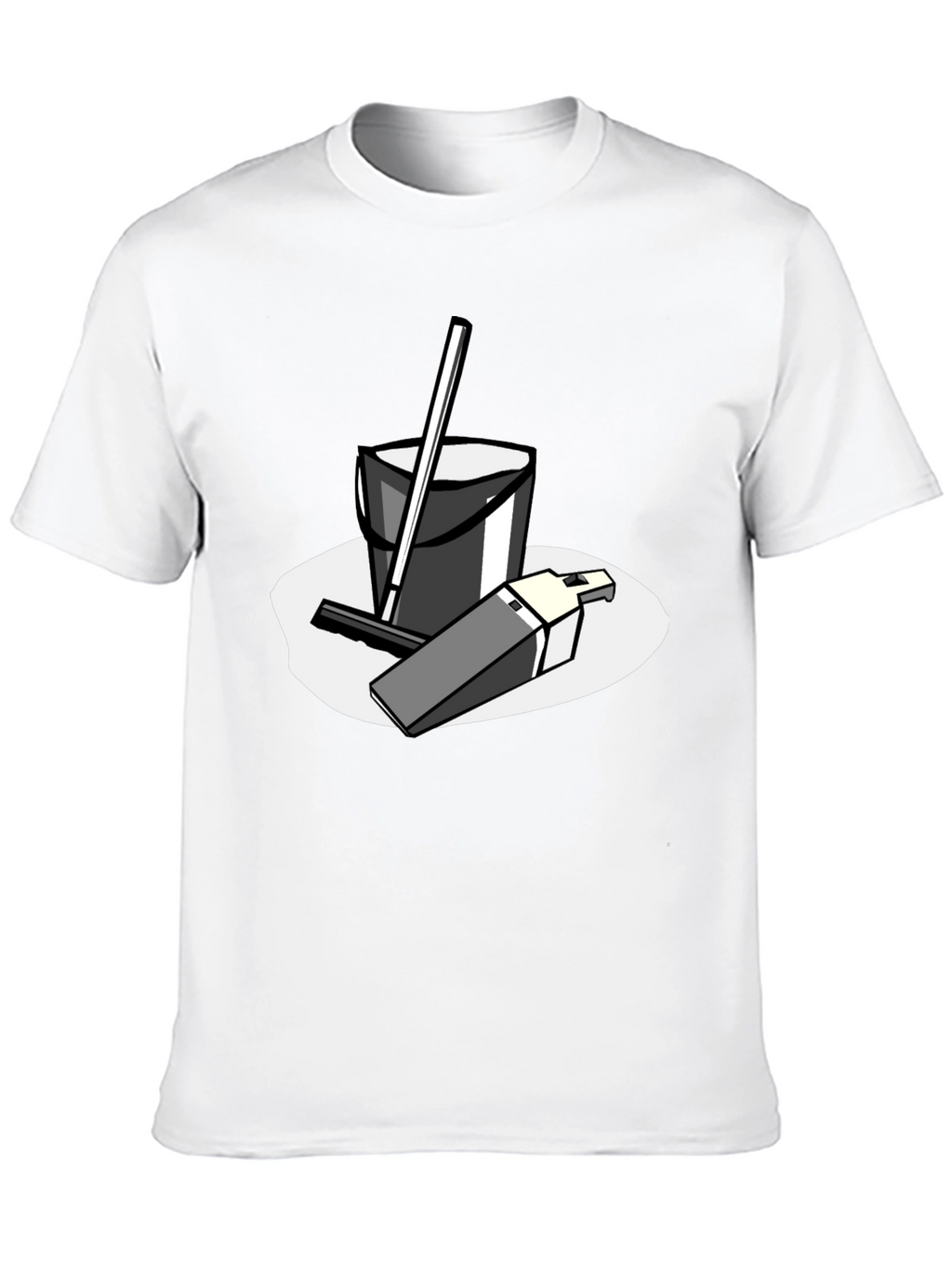Black T-Shirt with Cleaning Cartoon Graphic