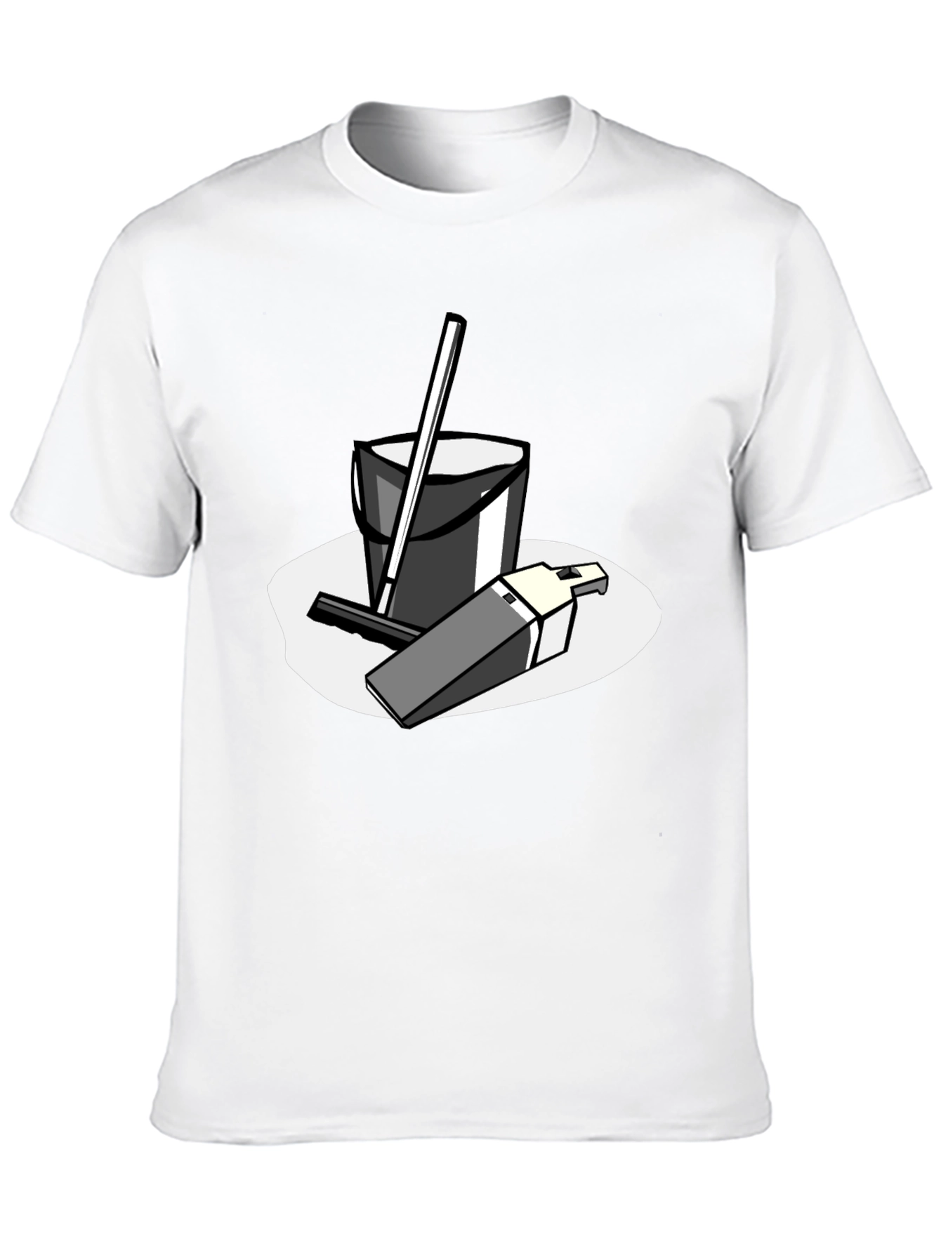Black T-Shirt with Cleaning Cartoon Graphic