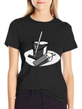 Black T-Shirt with Cleaning Cartoon Graphic