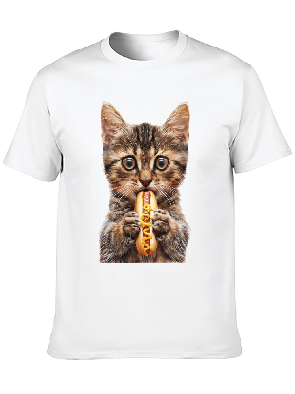 Cat Eating Hotdog Graphic T-Shirt