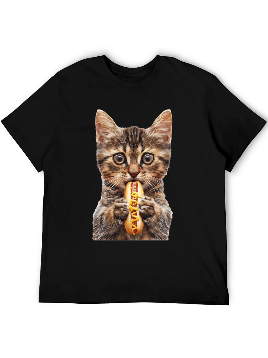 Cat Eating Hotdog Graphic T-Shirt