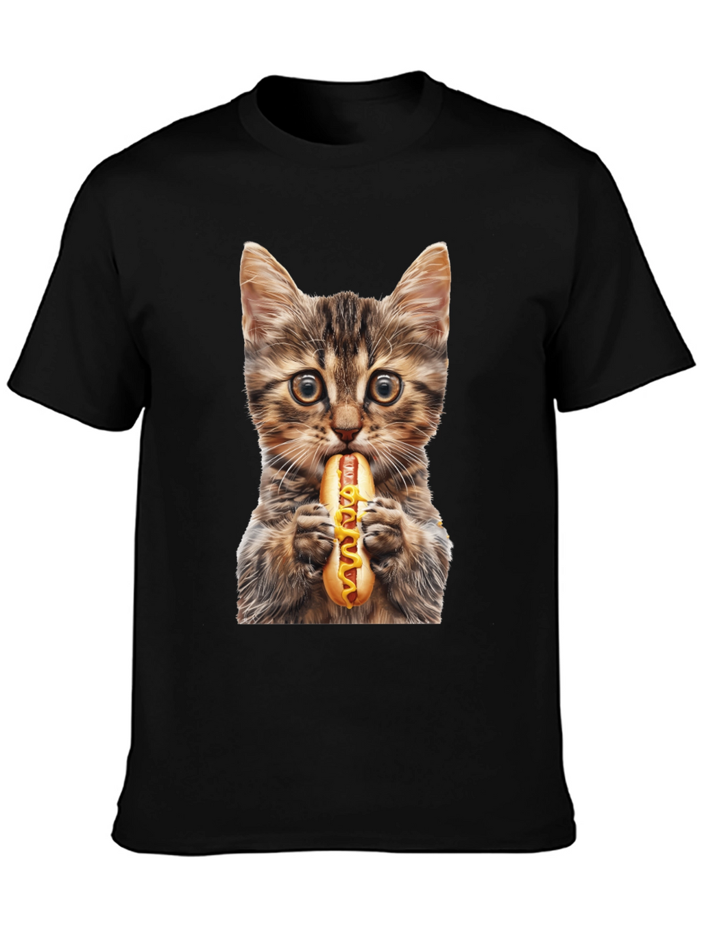 Cat Eating Hotdog Graphic T-Shirt