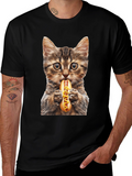 Cat Eating Hotdog Graphic T-Shirt