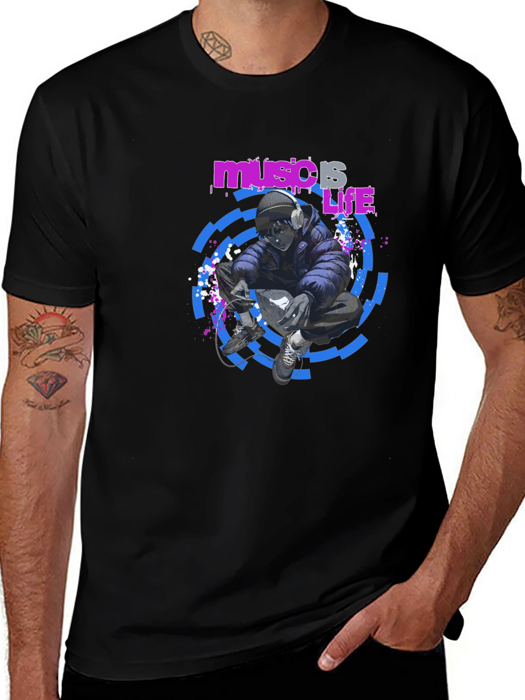 Music is Life Black T-Shirt
