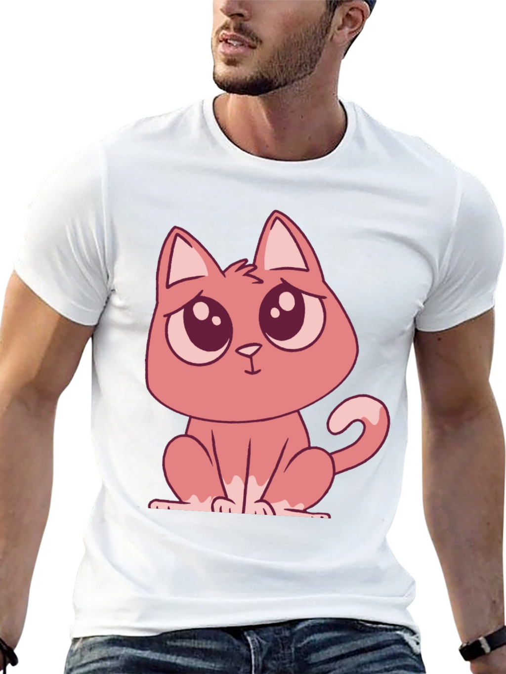 Cute Cartoon Cat Graphic Tee - Black T-Shirt