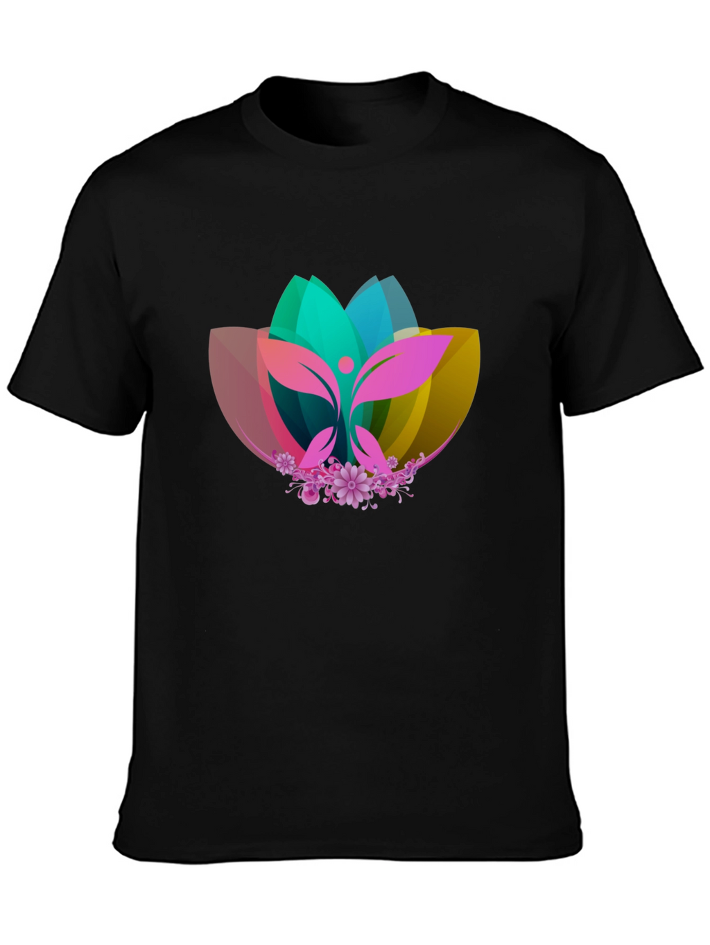 Abstract Lotus Graphic Black T-Shirt
