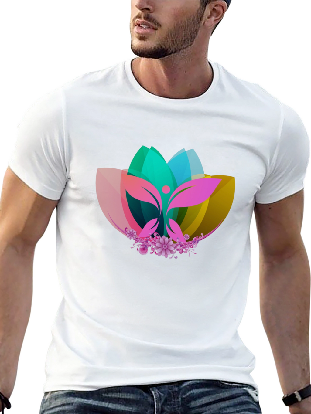 Abstract Lotus Graphic Black T-Shirt