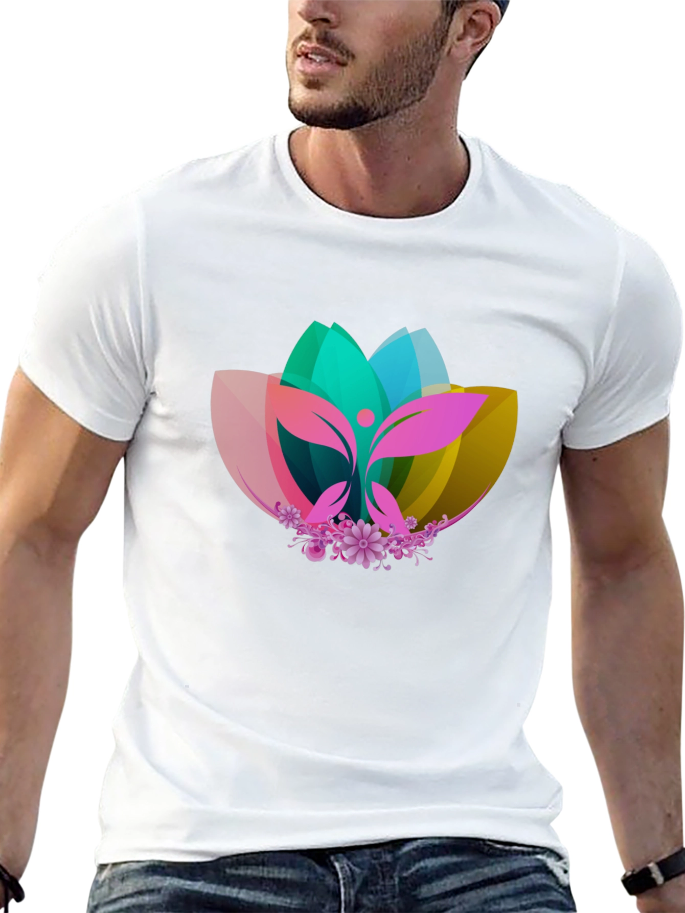 Abstract Lotus Graphic Black T-Shirt