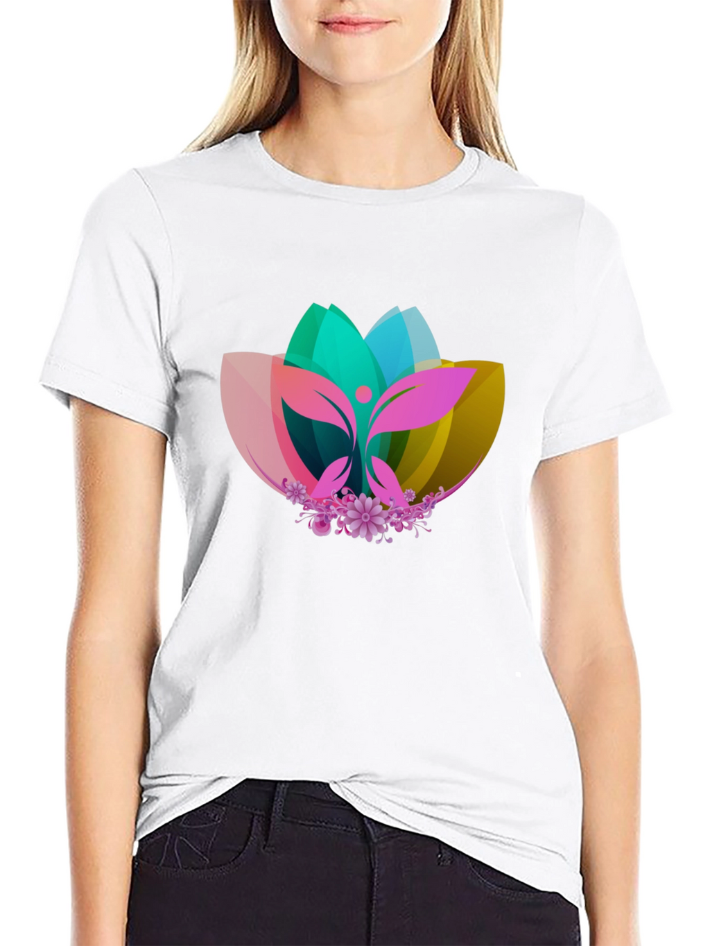 Abstract Lotus Graphic Black T-Shirt