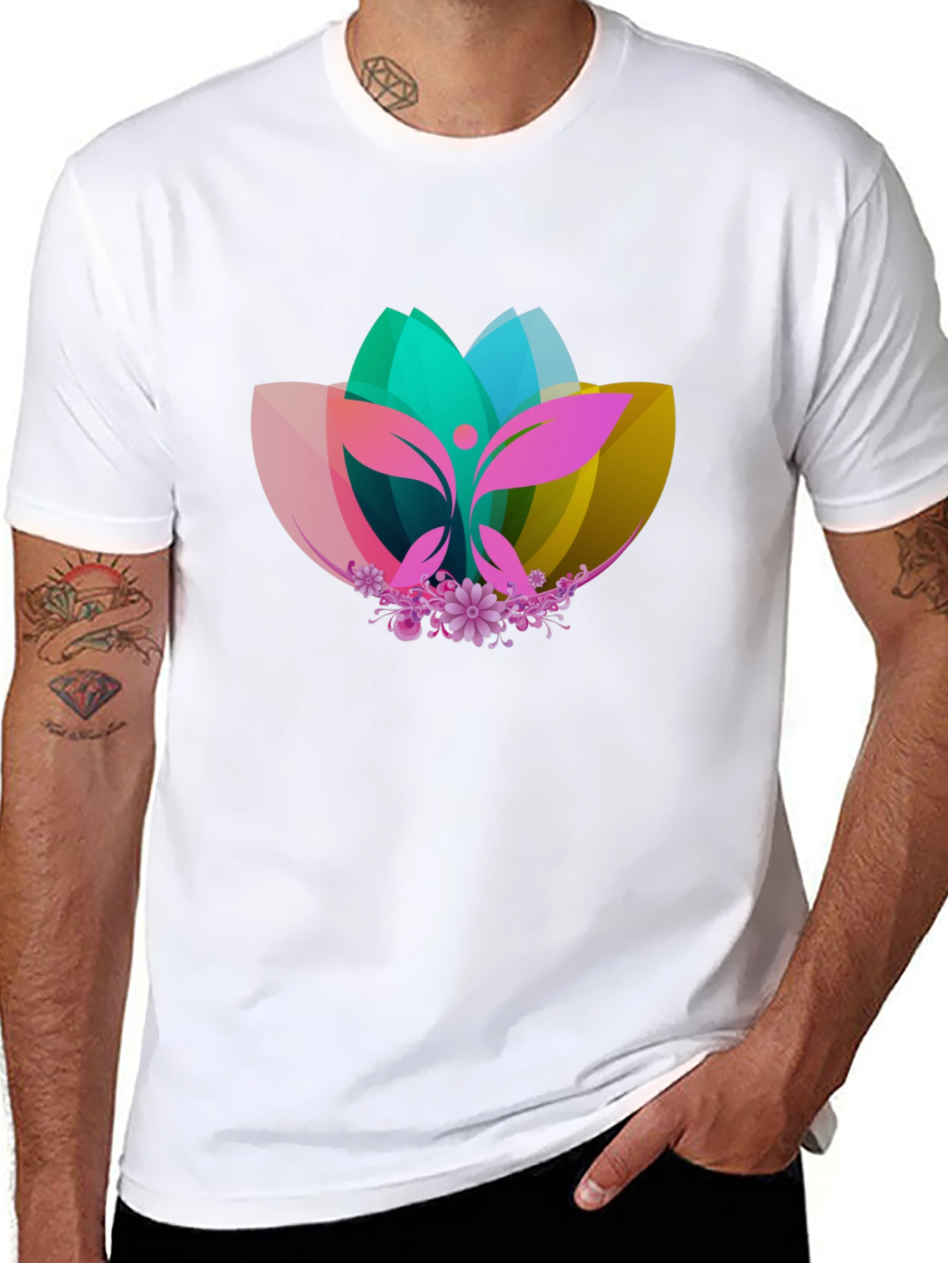Abstract Lotus Graphic Black T-Shirt