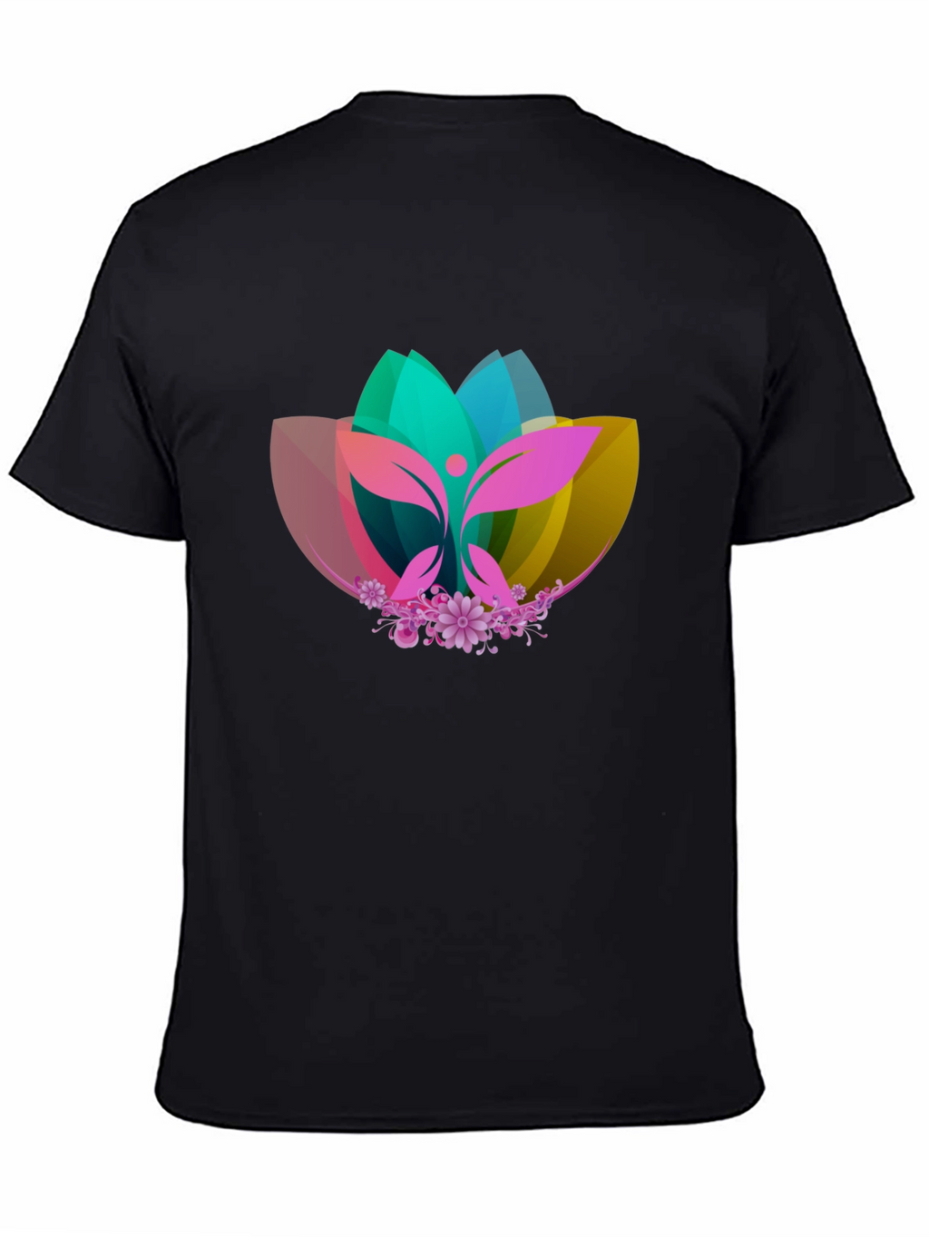 Abstract Lotus Graphic Black T-Shirt