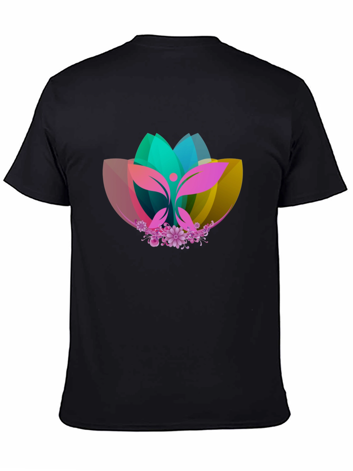 Abstract Lotus Graphic Black T-Shirt
