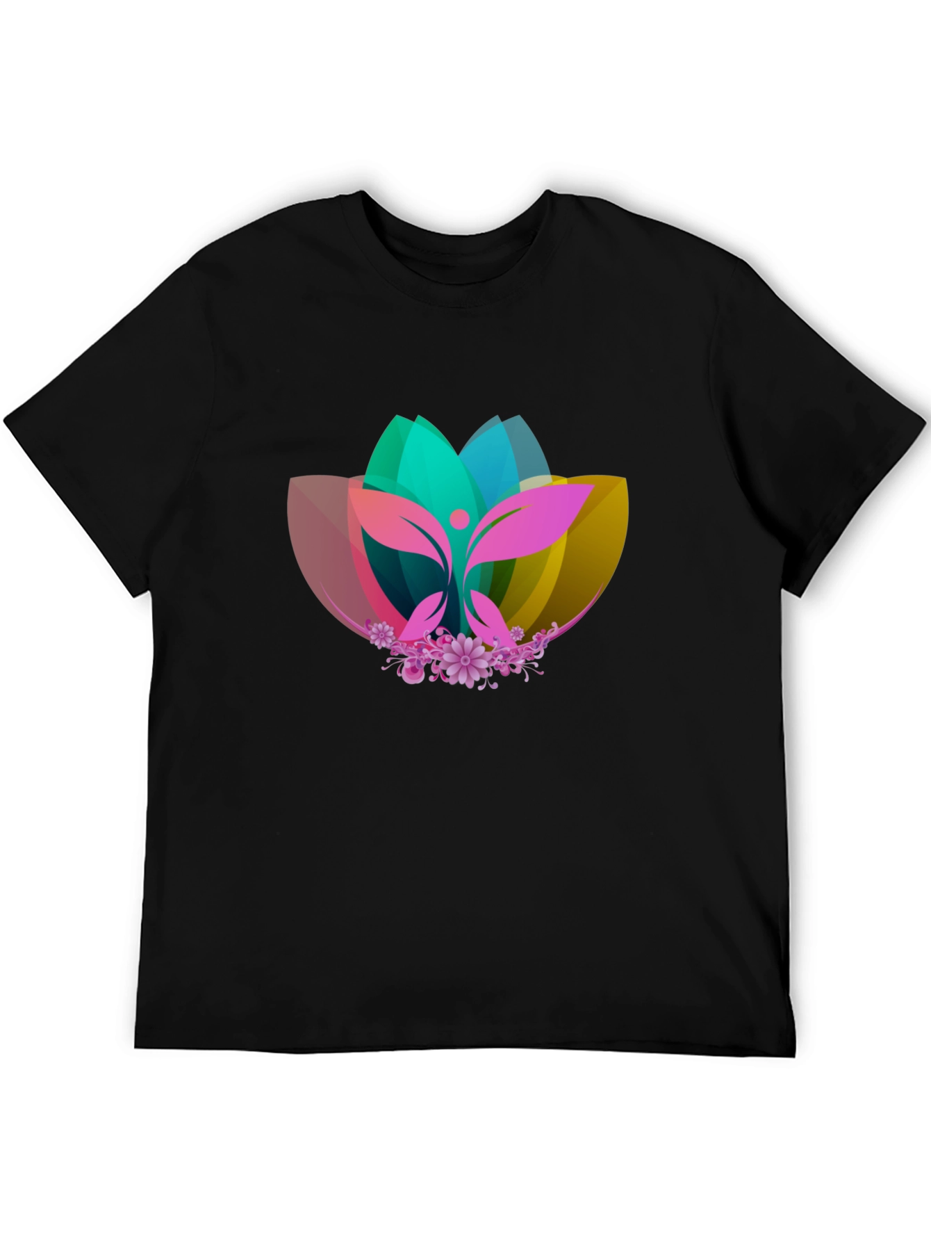Abstract Lotus Graphic Black T-Shirt