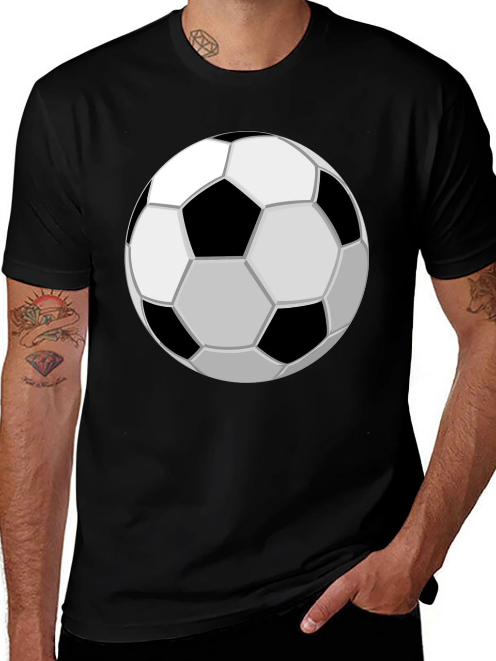 Soccer Ball Graphic Tee - Black Cotton Casual T-Shirt