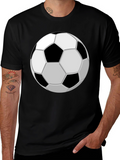 Soccer Ball Graphic Tee - Black Cotton Casual T-Shirt