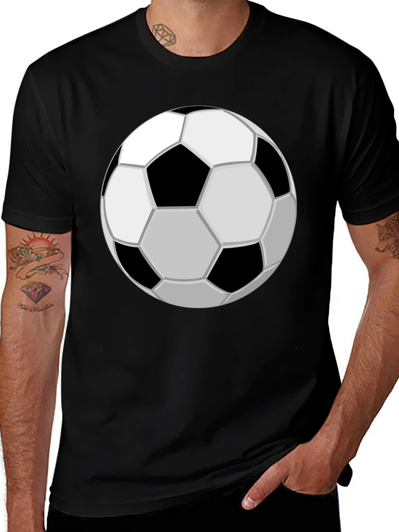 Soccer Ball Graphic Tee - Black Cotton Casual T-Shirt