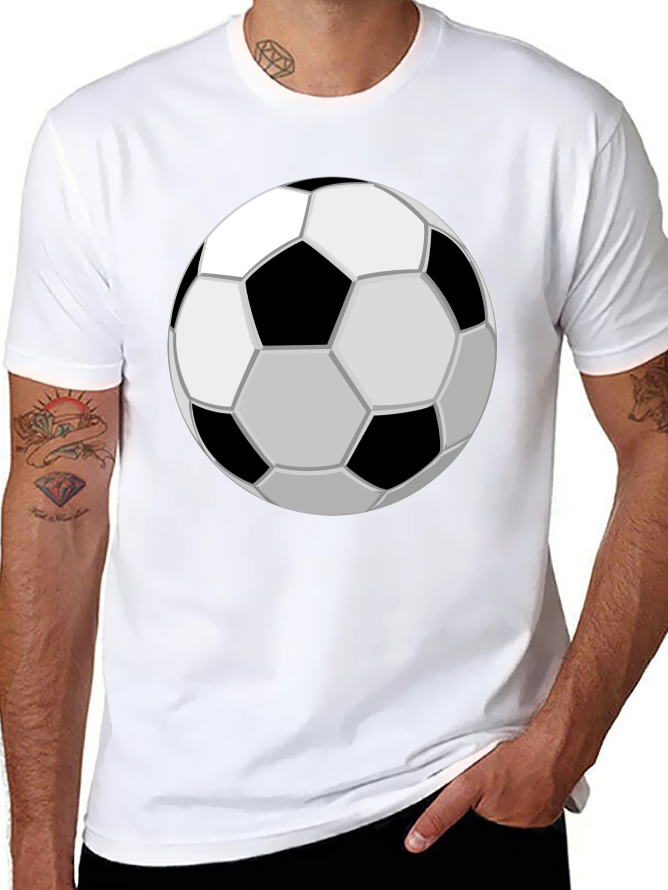 Soccer Ball Graphic Tee - Black Cotton Casual T-Shirt