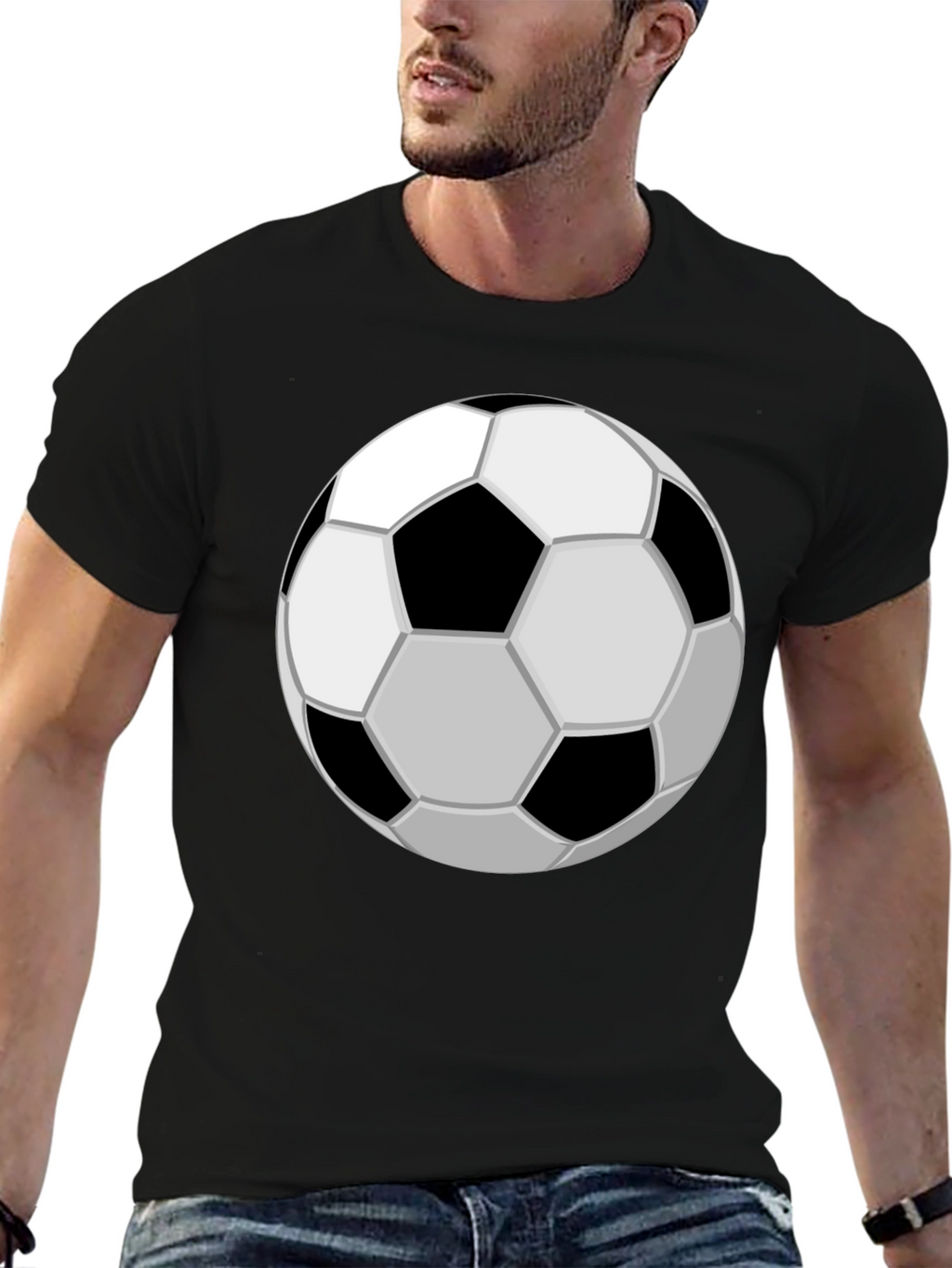 Soccer Ball Graphic Tee - Black Cotton Casual T-Shirt