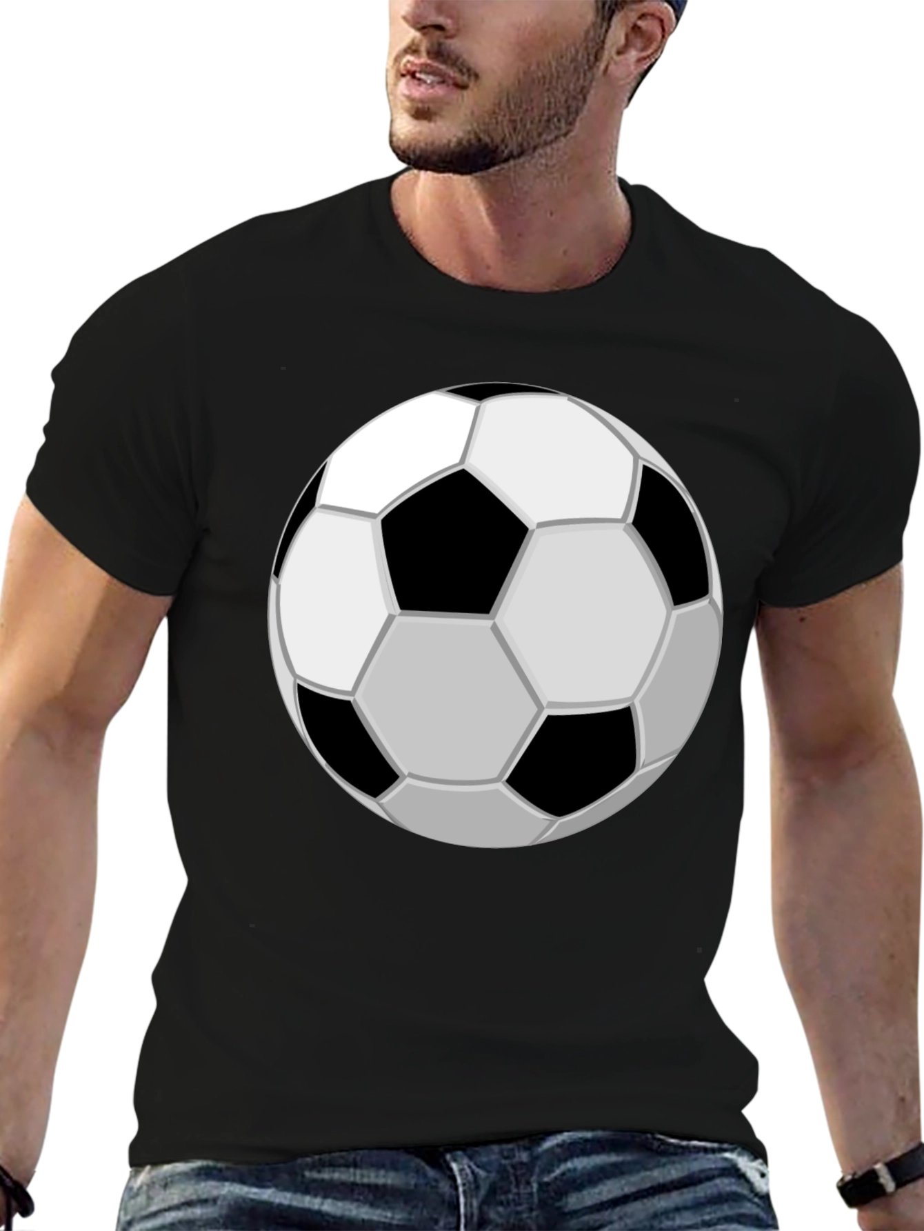 Soccer Ball Graphic Tee - Black Cotton Casual T-Shirt