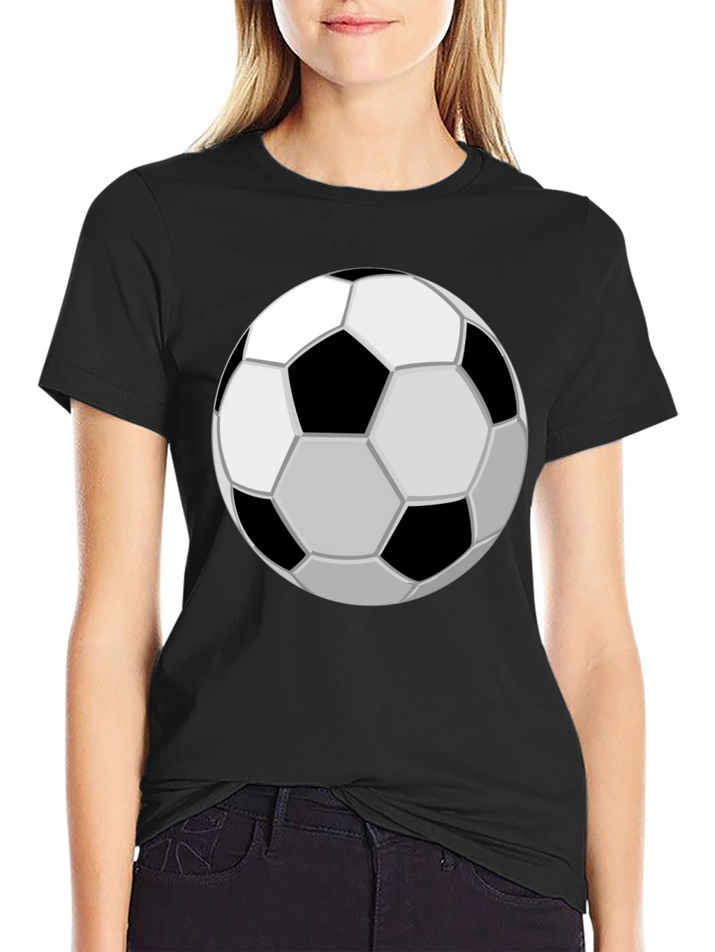 Soccer Ball Graphic Tee - Black Cotton Casual T-Shirt