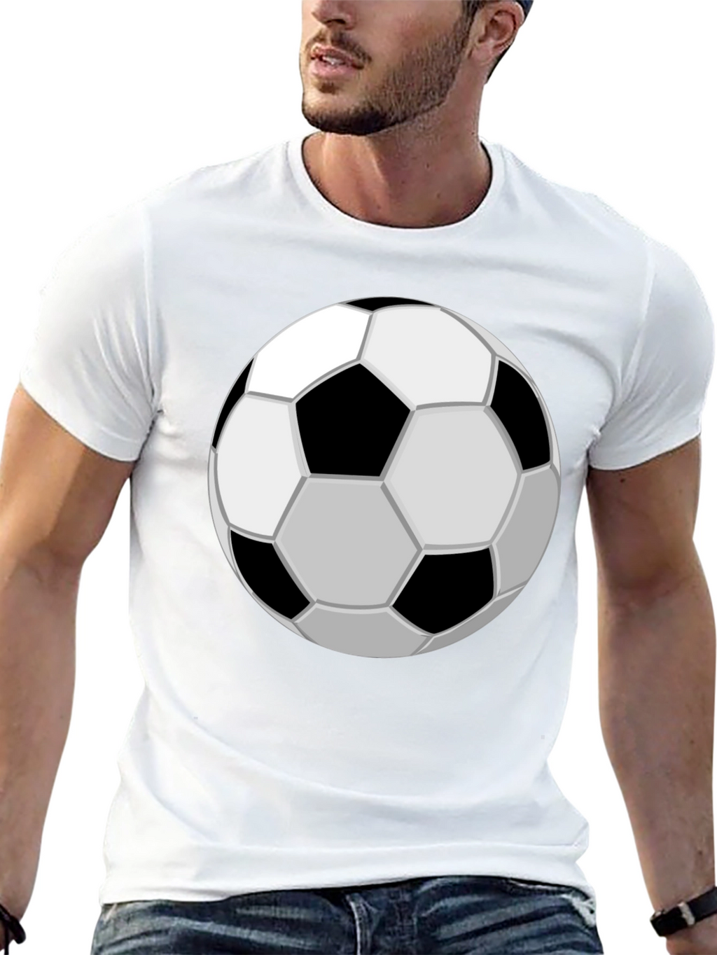 Soccer Ball Graphic Tee - Black Cotton Casual T-Shirt