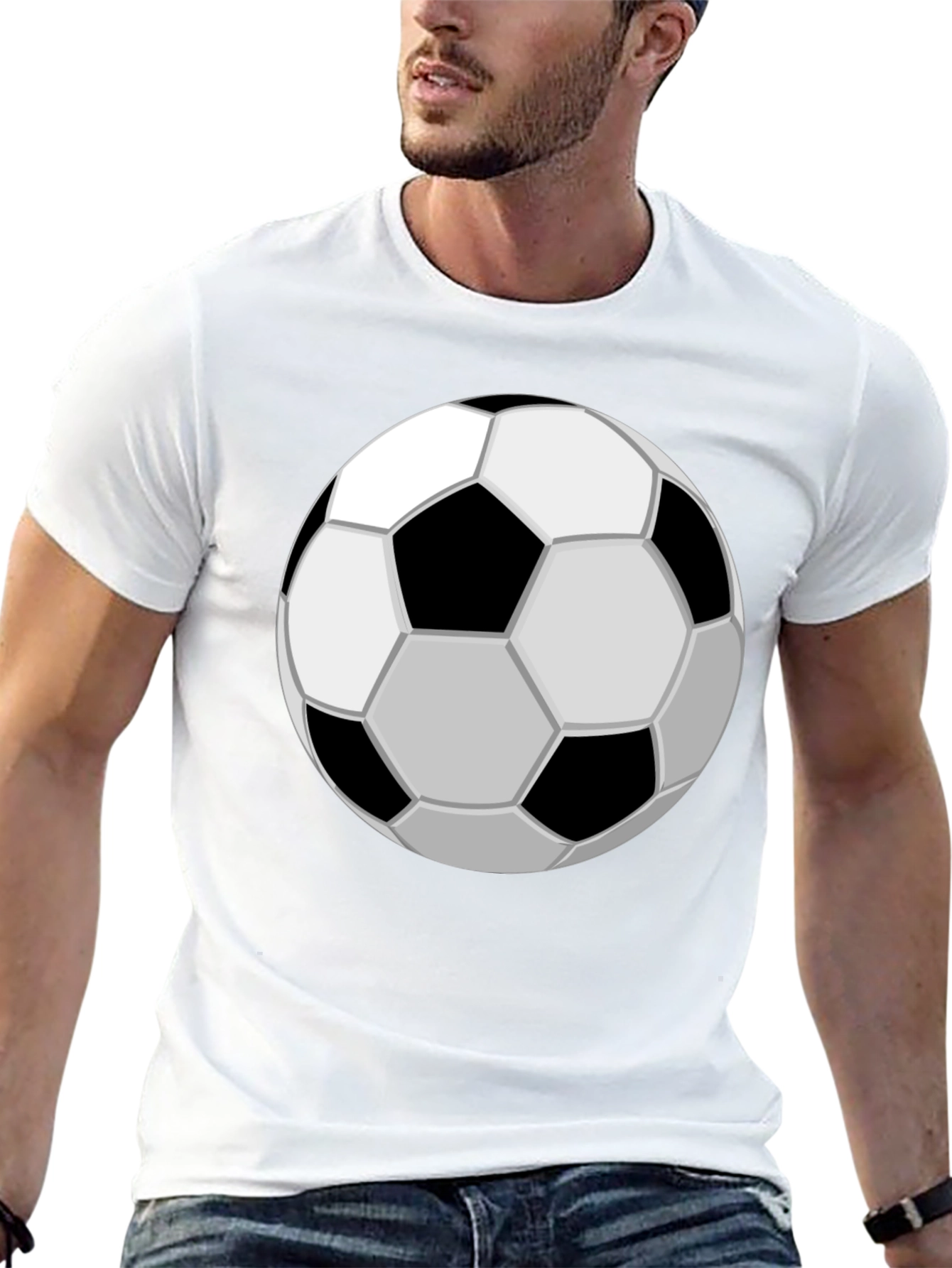 Soccer Ball Graphic Tee - Black Cotton Casual T-Shirt