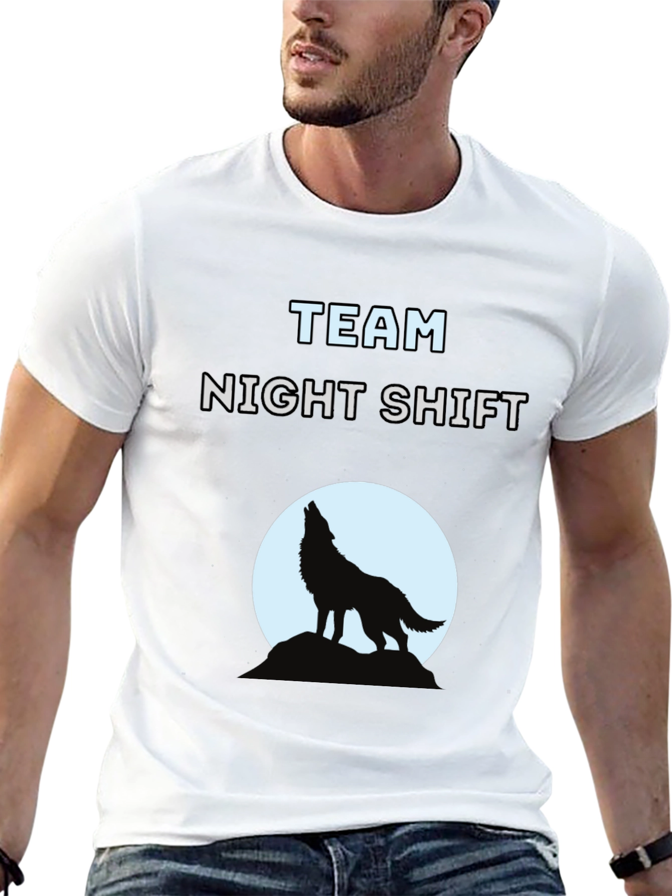 Team Night Shift Wolf Graphic T-Shirt - Black