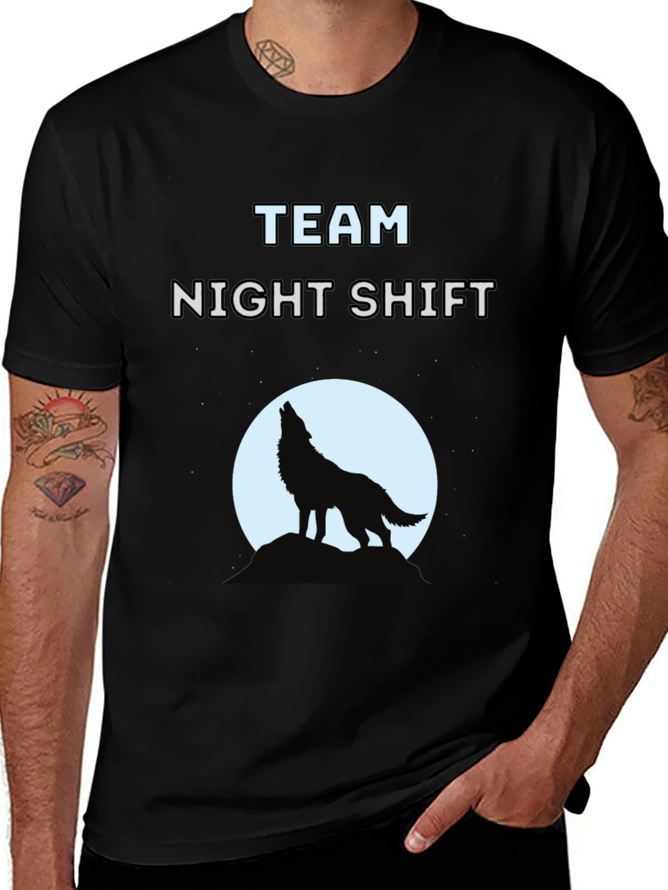Team Night Shift Wolf Graphic T-Shirt - Black