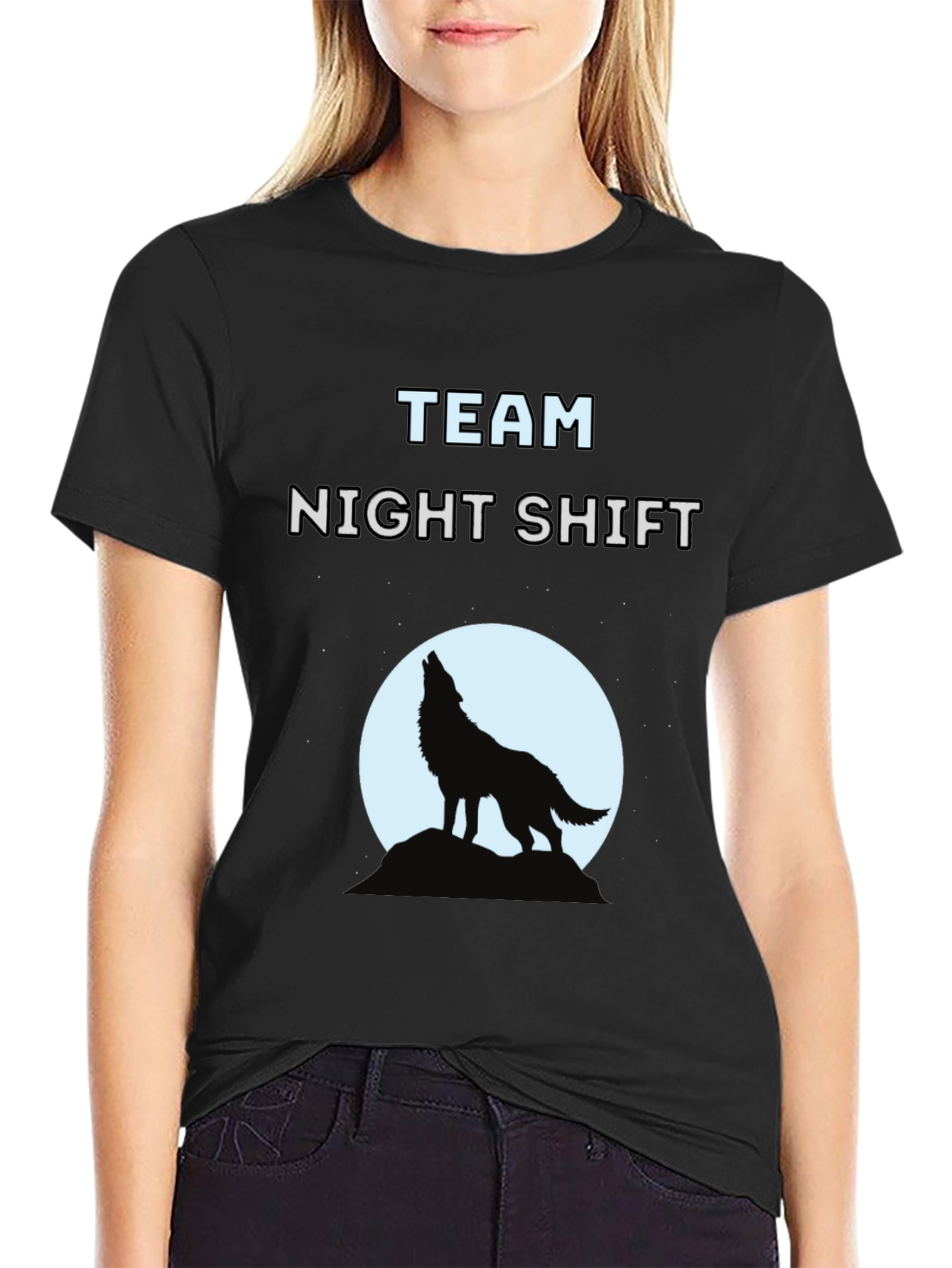 Team Night Shift Wolf Graphic T-Shirt - Black